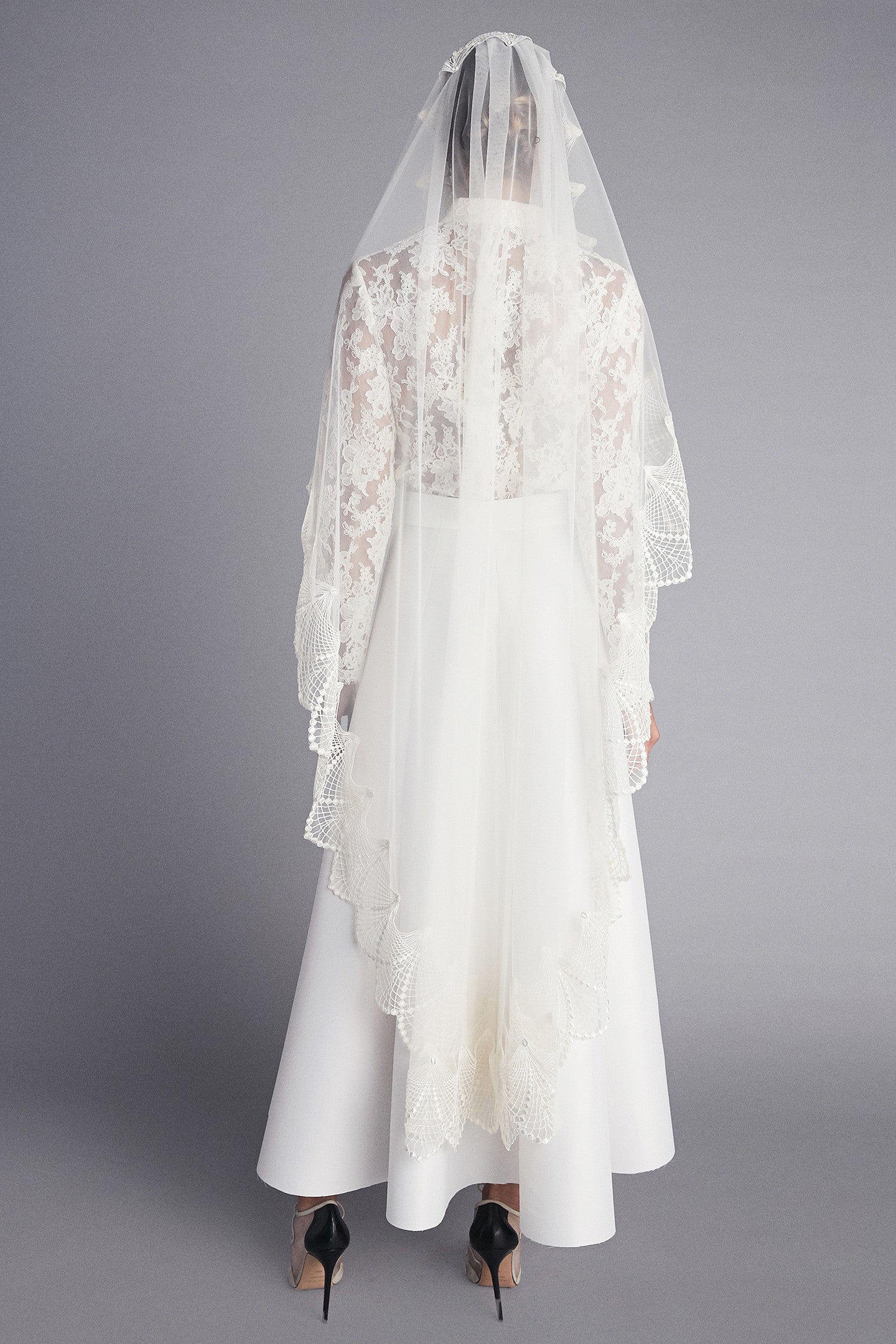 White Ballet Length Mantilla Lace-trimmed Bridal Veil 68 — NK Bride